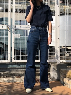 「フレアデニム」｜BLACKBYMOUSSY_staffさん（レディース・158cm）の春コーディネート