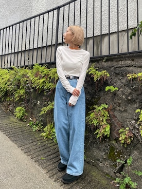 「ハイウエストデニム」｜BLACKBYMOUSSY_staffさん（レディース・158cm）の春コーディネート