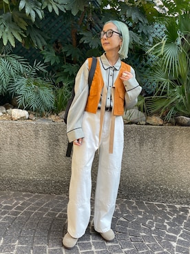 「アイテム（カーゴパンツ、ホワイト系）」を使った、BLACKBYMOUSSY_staffさん（レディース・158cm）の冬コーディネート