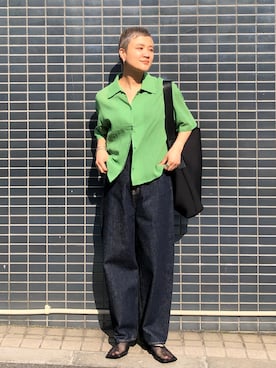 「カラー×コーデ」｜「アイテム（トートバッグ）」を使った、BLACKBYMOUSSY_staffさん（レディース・158cm）の夏コーディネート