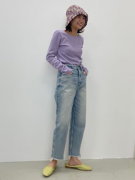 「アイテム（ハット、パープル系）」を使った、BLACKBYMOUSSY_staffさん（レディース・158cm）の春コーディネート