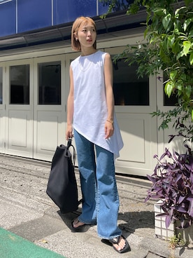 「フレアデニム」｜BLACKBYMOUSSY_staffさん（レディース・158cm）の春コーディネート