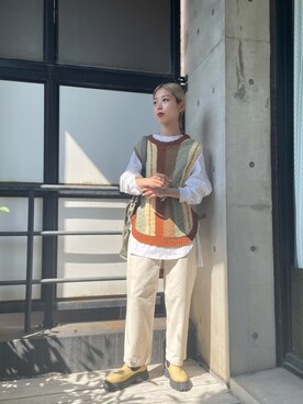 「アイテム（カーゴパンツ、ホワイト系）」を使った、BLACKBYMOUSSY_staffさん（レディース・160cm）の秋コーディネート