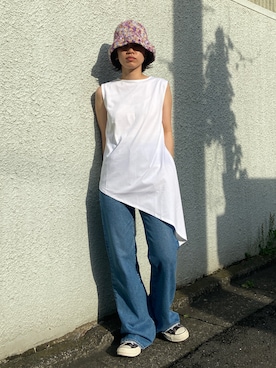 「アイテム（ハット、パープル系）」を使った、BLACKBYMOUSSY_staffさん（レディース・158cm）の春コーディネート