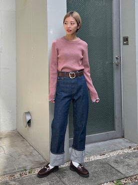 「ストレートデニム」｜BLACKBYMOUSSY_staffさん（レディース・158cm）の冬コーディネート