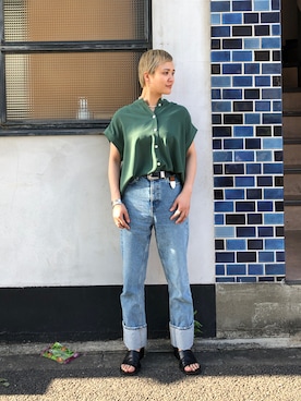 「ストレートデニム」｜BLACKBYMOUSSY_staffさん（レディース・158cm）の夏コーディネート