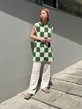 「アイテム（サンダル、グリーン系）」を使った、BLACKBYMOUSSY_staffさん（レディース・158cm）の夏コーディネート