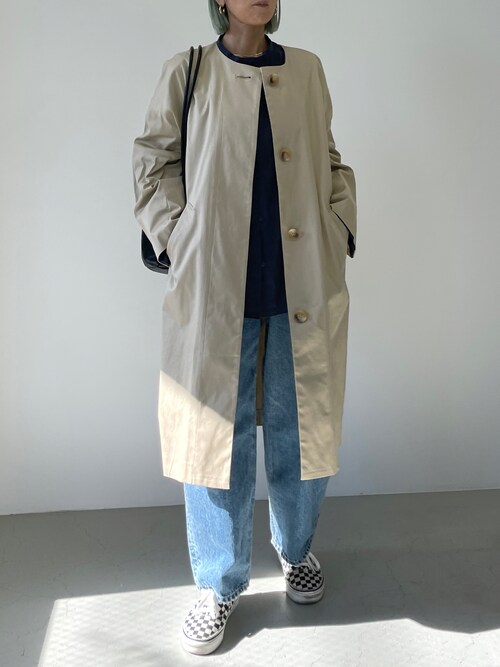 セール】no collar long coat（ノーカラーロングコート）（トレンチ 