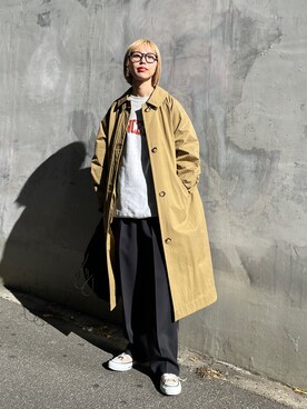 「BLACK BY MOUSSY（ブラックバイマウジー）のアイテム（ステンカラーコート）」を使った、BLACKBYMOUSSY_staffさん（レディース・158cm）の冬コーディネート