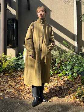 「BLACK BY MOUSSY（ブラックバイマウジー）のアイテム（ステンカラーコート）」を使った、BLACKBYMOUSSY_staffさん（レディース・158cm）の冬コーディネート