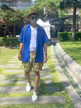 「VINTAGE（ヴィンテージ）のアイテム（サンダル）」を使った、saverdjmさん（メンズ・172cm）の夏コーディネート