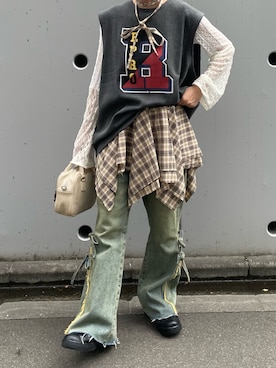 「レーストップス」｜遠藤花彩さん（レディース・162cm）の夏コーディネート