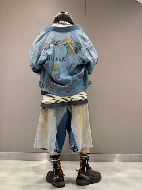 【美品】　amok デニムジャケット amok デニムジャケット gジャン /アモク/HAND-PAINT DENIM
