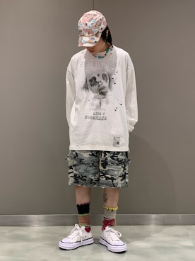「迷彩パンツ」｜わたるさん（メンズ・161cm）の夏コーディネート