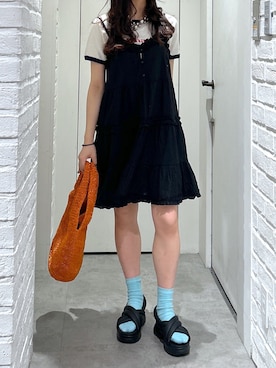 「アイテム（トートバッグ、オレンジ系）」を使った、yurm6さん（レディース・153cm）の夏コーディネート