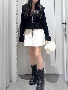 「FREE'S MART（フリーズマート）のキルティング風ミニボストンバッグ（ボストンバッグ、ホワイト系）」を使った、yurm6さん（レディース・153cm）の春コーディネート