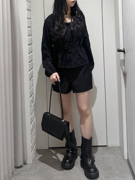 「FREE'S MART（フリーズマート）の◆コットンレースペプラムブラウス（シャツ/ブラウス、ブラック系）」を使った、yurm6さん（レディース・153cm）の冬コーディネート