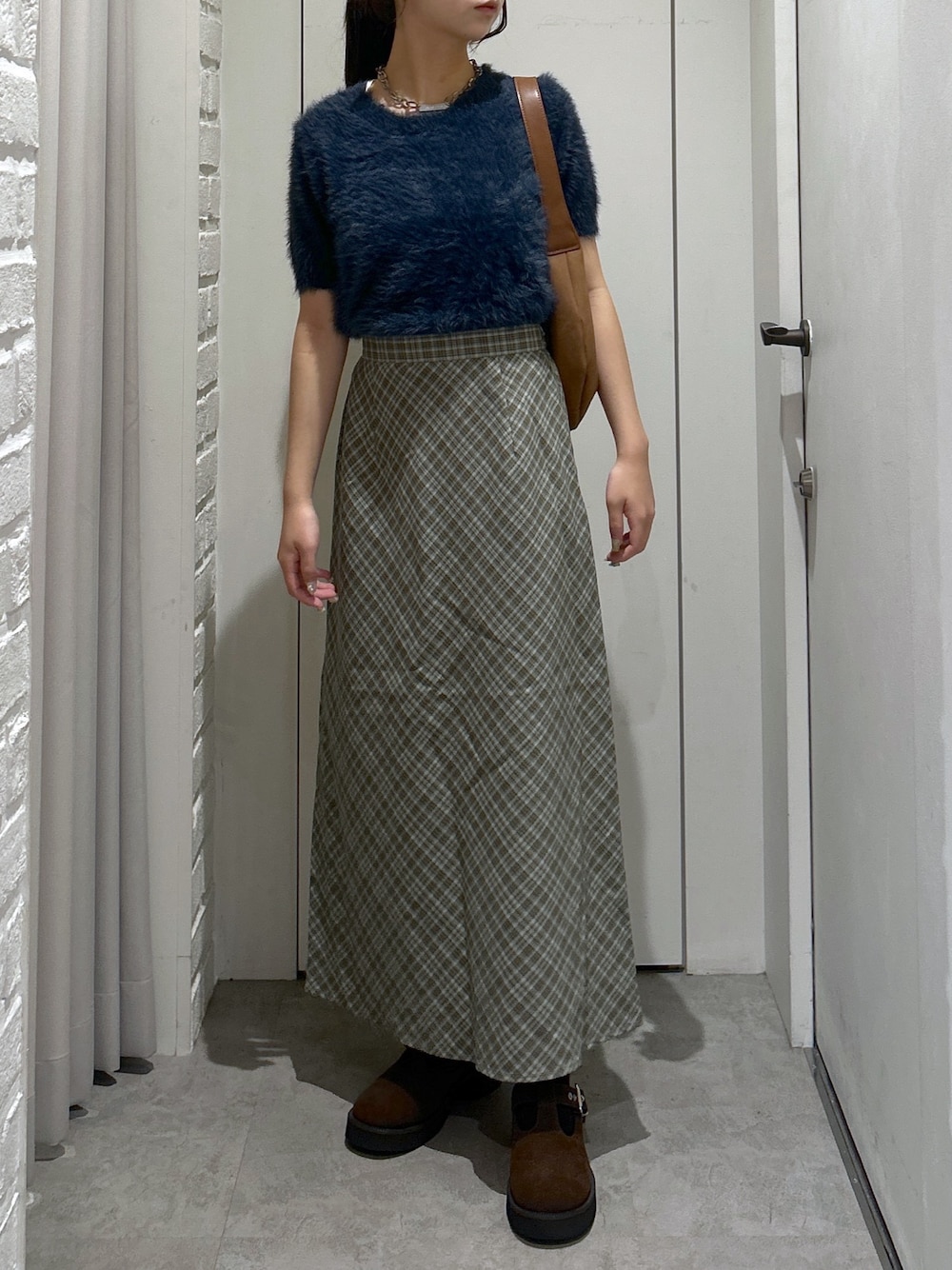「FREE'S MARTの◇シャギー半袖ニット（ニット/セーター、ブルー系）」を使った、yurm6さん（レディース・153cm）の夏コーディネートの1枚目の写真