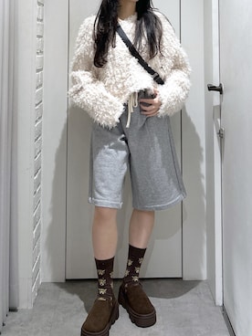 「FREE'S MART（フリーズマート）の◆アソートハーフパンツ（その他パンツ、グレー系）」を使った、yurm6さん（レディース・153cm）の春コーディネート