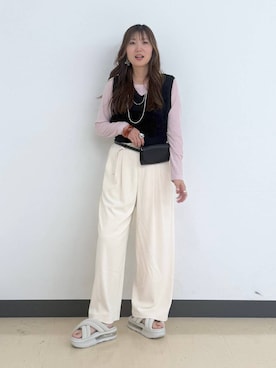「GLOBAL WORK（グローバルワーク）のループフリンジベスト/1017914（ベスト、ブラック系）」を使った、aichangwさん（レディース）の夏コーディネート