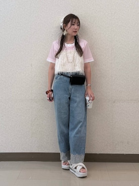 「アイテム（Tシャツ/カットソー、ピンク系）」を使った、aichangwさん（レディース・164cm）の秋コーディネート