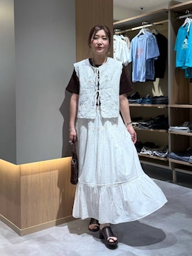「GLOBAL WORK（グローバルワーク）のmeets India/刺繍レースベスト/601191（ベスト、ホワイト系）」を使った、aichangwさん（レディース）の夏コーディネート