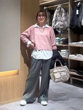 「GLOBAL WORK（グローバルワーク）のお手入れラクラクセットアップ/ワイドパンツ/1017522（その他パンツ、グレー系）」を使った、aichangwさん（レディース）の秋コーディネート