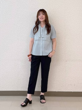 「GLOBAL WORK（グローバルワーク）のウツクシルエットDRYテーパードパンツ/636544（その他パンツ、ブルー系）」を使った、aichangwさん（レディース）の夏コーディネート