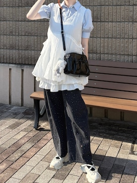 「アイテム（チュニック、ホワイト系）」を使った、sayoさん（レディース・163cm）の夏コーディネート