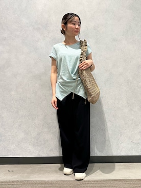 「fredy emue（フレディエミュ）のニットソーカシュクールプルオーバー（Tシャツ/カットソー、ブルー系）」を使った、chiさん（レディース・149cm）の夏コーディネート
