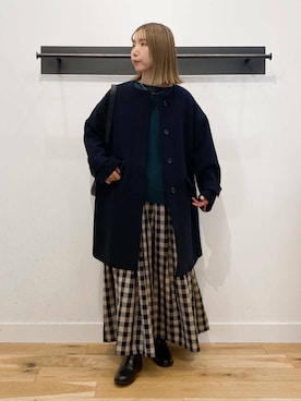 「doors」｜「アイテム（ノーカラーコート）」を使った、yukoさん（レディース・158cm）の冬コーディネート