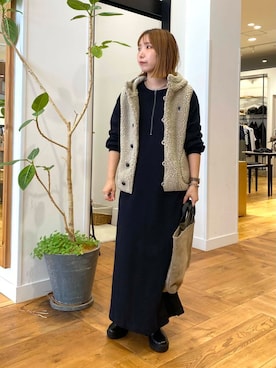 「GYMPHLEX（ジムフレックス）のGYMPHLEX　BOA HOODED VEST（その他アウター）」を使った、oyuさん（レディース・158cm）の秋コーディネート