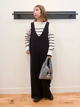 「FORK&SPOON」｜「アイテム（サロペット/オーバーオール）」を使った、yukoさん（レディース・158cm）の冬コーディネート