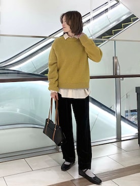 「冬の差し色コーデ」｜「アイテム（バレエシューズ）」を使った、yamaさん（レディース・162cm）の冬コーディネート