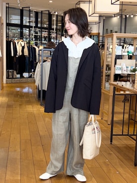 「かぐれ（カグレ）のウェザーテーラードジャケット（その他アウター、ブラック系）」を使った、yamaさん（レディース・162cm）の春コーディネート