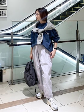 「ナチュラル×イエベ春」｜「アイテム（スウェット）」を使った、yamaさん（レディース・162cm）の冬コーディネート