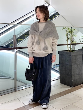 「かぐれ（カグレ）のペルータッセルストール（マフラー）」を使った、yamaさん（レディース・162cm）の冬コーディネート