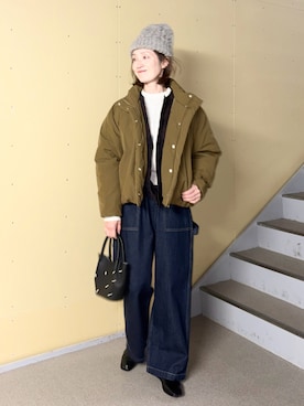 「アイテム（ニットキャップ/ビーニー）」を使った、yamaさん（レディース・162cm・40代）の冬コーディネート