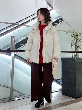 「冬の差し色コーデ」｜「アイテム（ダウンジャケット/コート）」を使った、yamaさん（レディース・162cm）の冬コーディネート