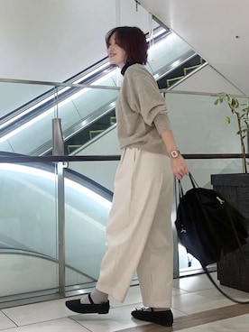 「かぐれ（カグレ）のリネンコットンサルエルパンツ（その他パンツ）」を使った、yamaさん（レディース・162cm）の冬コーディネート