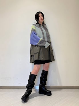 「KBF（ケイビーエフ）のカバーデザインロングブーツ（ブーツ）」を使った、のぐさん（レディース・165cm）の冬コーディネート