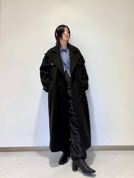 「ハンサムコーデ」｜「アイテム（ステンカラーコート）」を使った、のぐさん（レディース・165cm）の冬コーディネート