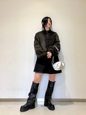 「KBF（ケイビーエフ）のカバーデザインロングブーツ（ブーツ）」を使った、のぐさん（レディース・165cm）の冬コーディネート