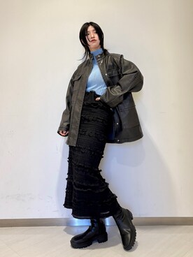 「KBF（ケイビーエフ）のウォッシュドサファリジャケット（その他アウター）」を使った、のぐさん（レディース・165cm）の冬コーディネート