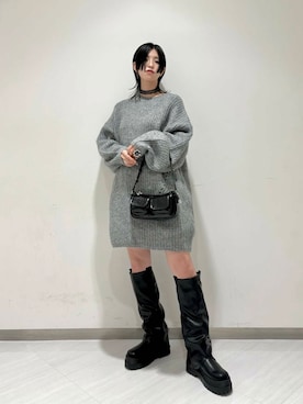 「KBF（ケイビーエフ）のカバーデザインロングブーツ（ブーツ）」を使った、のぐさん（レディース・165cm）の秋コーディネート