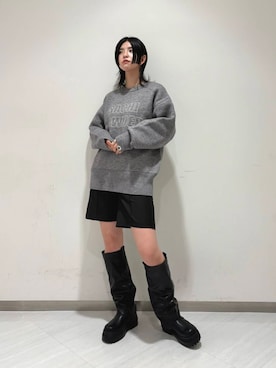 「KBF（ケイビーエフ）のカバーデザインロングブーツ（ブーツ）」を使った、のぐさん（レディース・165cm）の秋コーディネート
