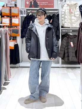 「GLOBAL WORK（グローバルワーク）のエアリュクスダウンフードブルゾン/495695（ダウンジャケット/コート）」を使った、mahimahi0220さん（レディース・159cm）の冬コーディネート