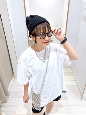 「GLOBAL WORK（グローバルワーク）のUVカットアソートサングラス/632444（サングラス、ブラック系）」を使った、mahimahi0220さん（レディース）の夏コーディネート