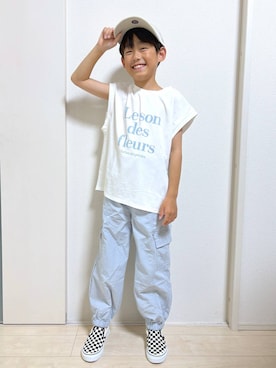 「GLOBAL WORK（グローバルワーク）のアイテム（帽子）」を使った、mahimahi0220さん（キッズ・129cm）の夏コーディネート