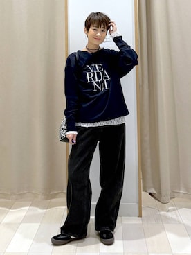 「GLOBAL WORK（グローバルワーク）のGOODデニムバギーパンツ/498388（デニムパンツ）」を使った、mahimahi0220さん（レディース・159cm）の秋コーディネート